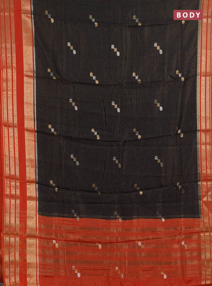 Semi mysore silk saree jamun shade and orange with allover zari checks & buttas and zari woven border