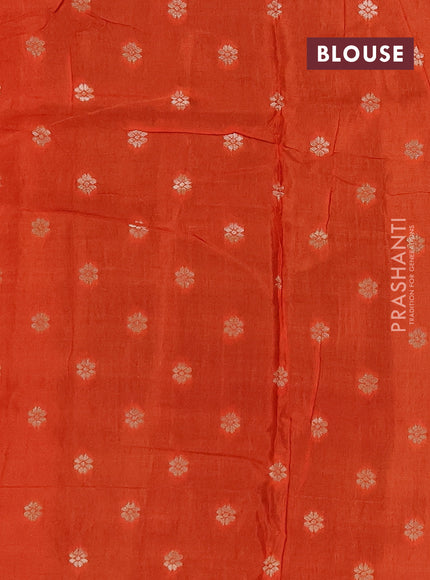 Semi mysore silk saree jamun shade and orange with allover zari checks & buttas and zari woven border