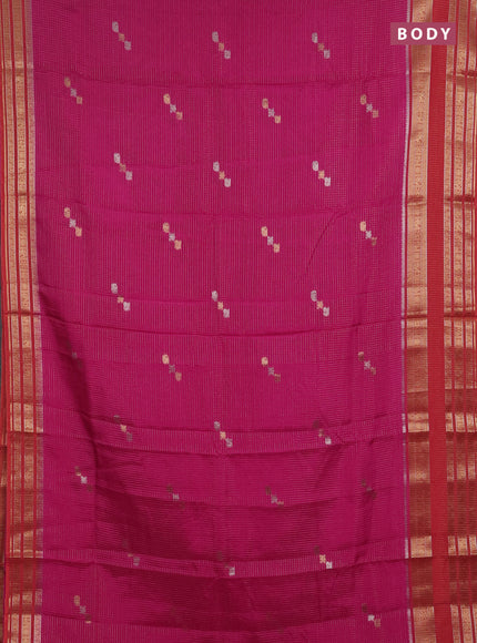 Semi mysore silk saree pink and orange with allover zari checks & buttas and zari woven border