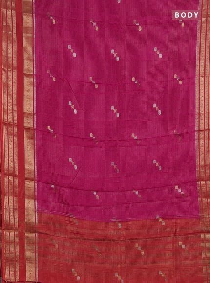 Semi mysore silk saree pink and orange with allover zari checks & buttas and zari woven border