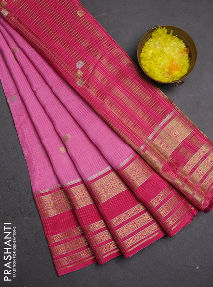 Semi mysore silk saree pink and dark pink with allover zari checks & buttas and zari woven border