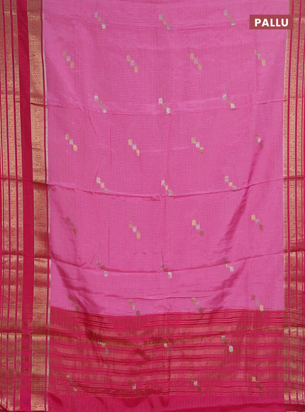 Semi mysore silk saree pink and dark pink with allover zari checks & buttas and zari woven border