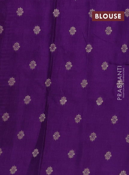 Semi mysore silk saree mustard yellow and purple with allover zari checks & buttas and zari woven border