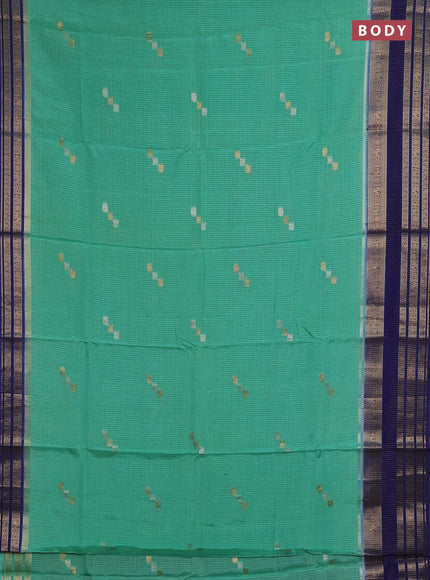 Semi mysore silk saree teal green and blue with allover zari checks & buttas and zari woven border