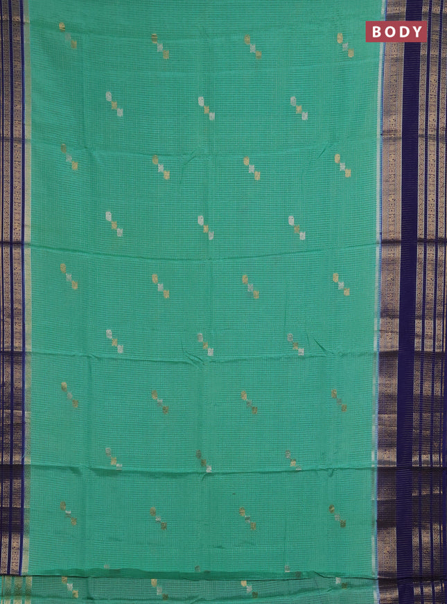 Semi mysore silk saree teal green and blue with allover zari checks & buttas and zari woven border