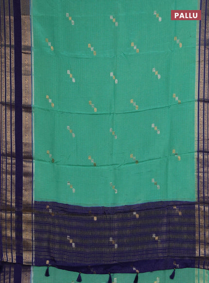 Semi mysore silk saree teal green and blue with allover zari checks & buttas and zari woven border