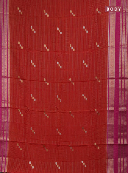 Semi mysore silk saree red and pink with allover zari checks & buttas and zari woven border