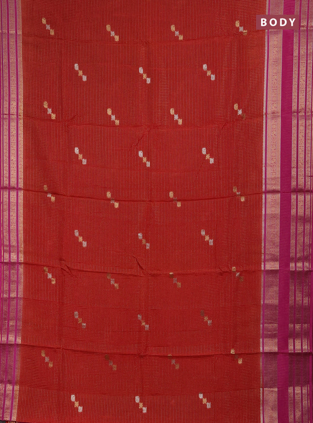 Semi mysore silk saree red and pink with allover zari checks & buttas and zari woven border