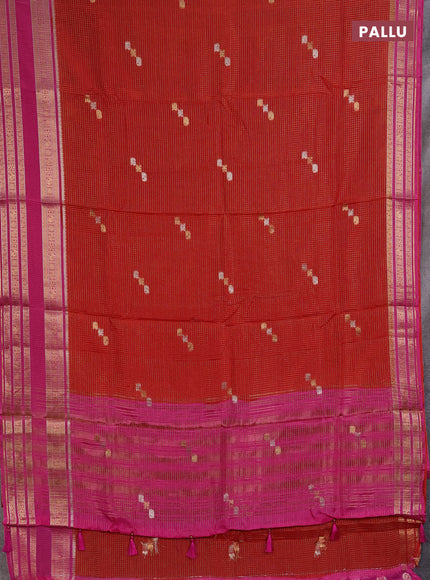Semi mysore silk saree red and pink with allover zari checks & buttas and zari woven border