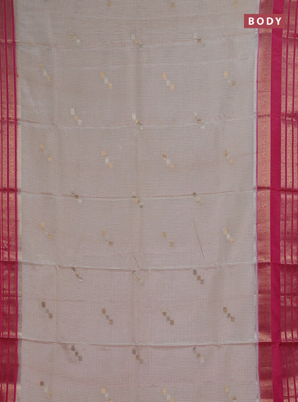 Semi mysore silk saree cream and pink with allover zari checks & buttas and zari woven border