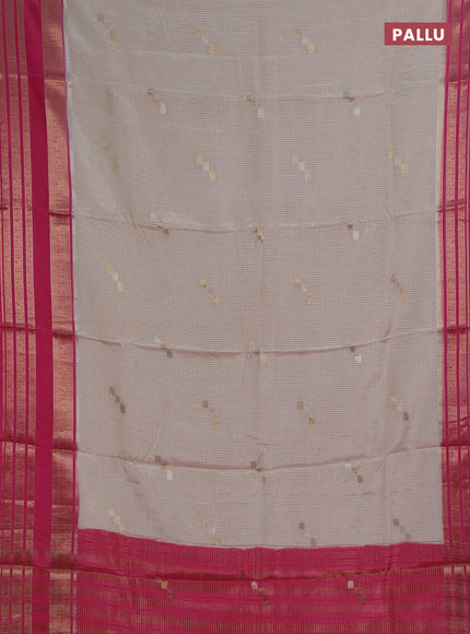 Semi mysore silk saree cream and pink with allover zari checks & buttas and zari woven border