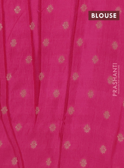 Semi mysore silk saree cream and pink with allover zari checks & buttas and zari woven border