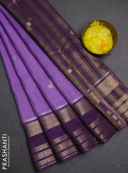 Semi mysore silk saree lavender and purple with allover zari checks & buttas and zari woven border