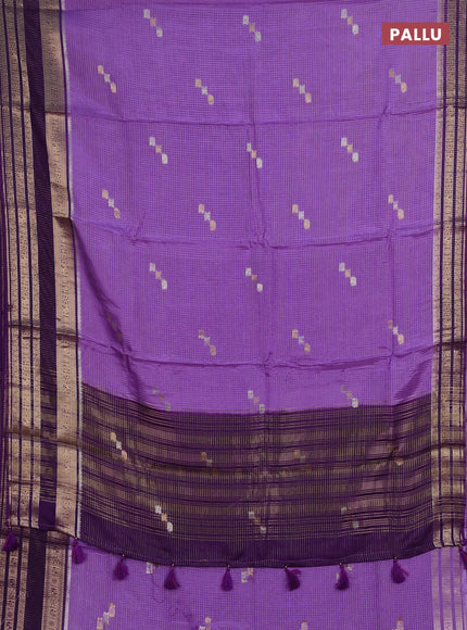 Semi mysore silk saree lavender and purple with allover zari checks & buttas and zari woven border