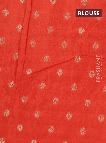 Semi mysore silk saree coffee brown and orange with allover zari checks & buttas and zari woven border
