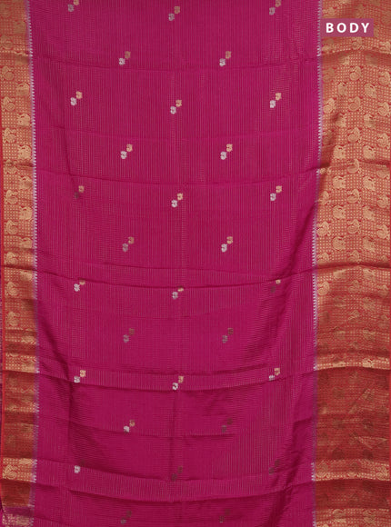 Semi mysore silk saree pink and orange with allover zari checks & buttas and long zari woven border