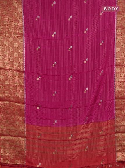 Semi mysore silk saree pink and orange with allover zari checks & buttas and long zari woven border