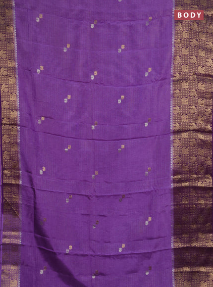 Semi mysore silk saree lavender and violet with allover zari checks & buttas and long zari woven border