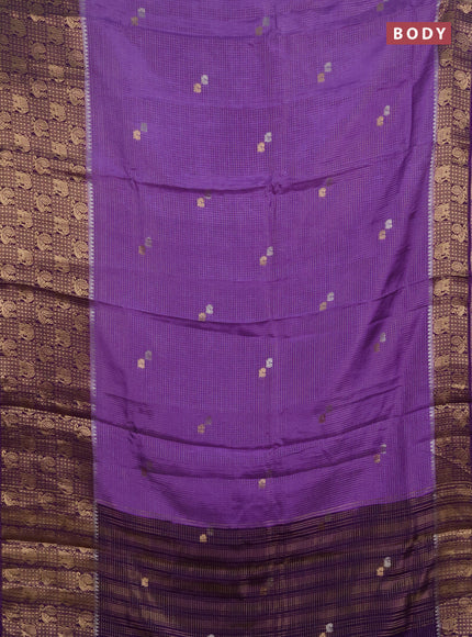 Semi mysore silk saree lavender and violet with allover zari checks & buttas and long zari woven border