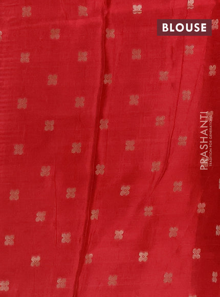 Semi mysore silk saree off white and red with allover zari checks & buttas and long zari woven border