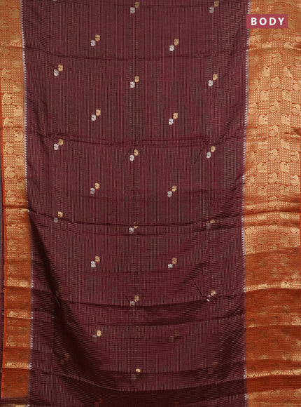 Semi mysore silk saree brown and rust shade with allover zari checks & buttas and long zari woven border