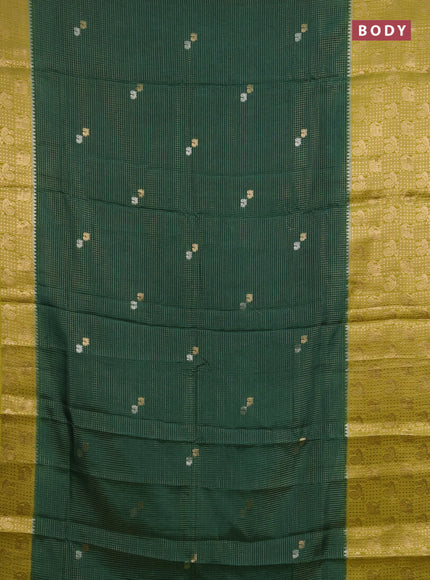 Semi mysore silk saree green and lime green with allover zari checks & buttas and long zari woven border
