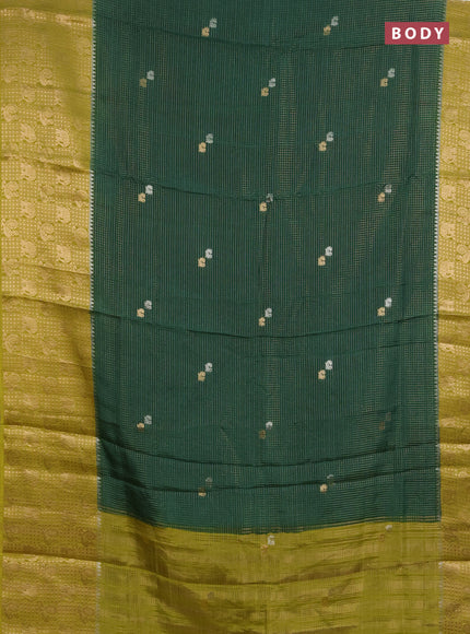 Semi mysore silk saree green and lime green with allover zari checks & buttas and long zari woven border