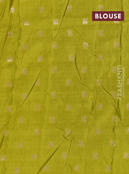 Semi mysore silk saree green and lime green with allover zari checks & buttas and long zari woven border