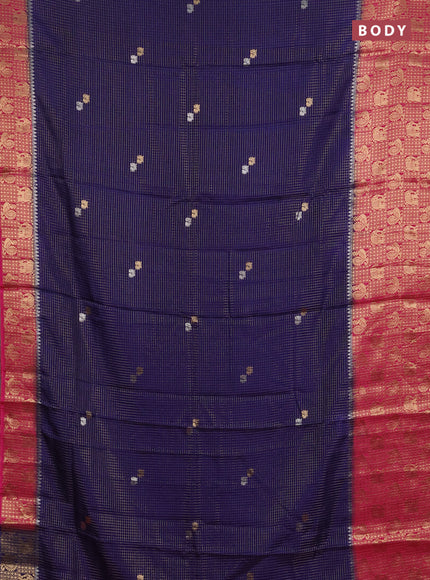 Semi mysore silk saree blue and pink with allover zari checks & buttas and long zari woven border