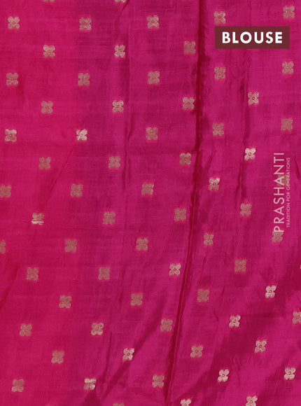 Semi mysore silk saree blue and pink with allover zari checks & buttas and long zari woven border