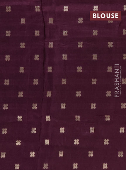 Semi mysore silk saree beige and deep purple with allover zari checks & buttas and long zari woven border