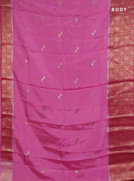 Semi mysore silk saree llight pink and pink with allover zari checks & buttas and long zari woven border