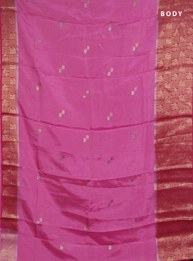 Semi mysore silk saree llight pink and pink with allover zari checks & buttas and long zari woven border