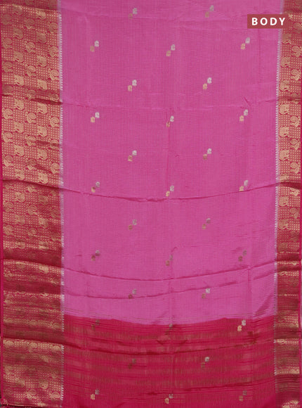 Semi mysore silk saree llight pink and pink with allover zari checks & buttas and long zari woven border