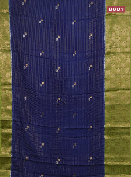 Semi mysore silk saree blue and lime green with allover zari checks & buttas and long zari woven border