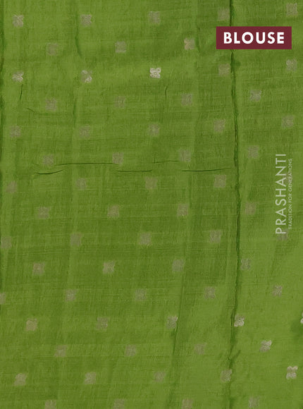 Semi mysore silk saree blue and lime green with allover zari checks & buttas and long zari woven border