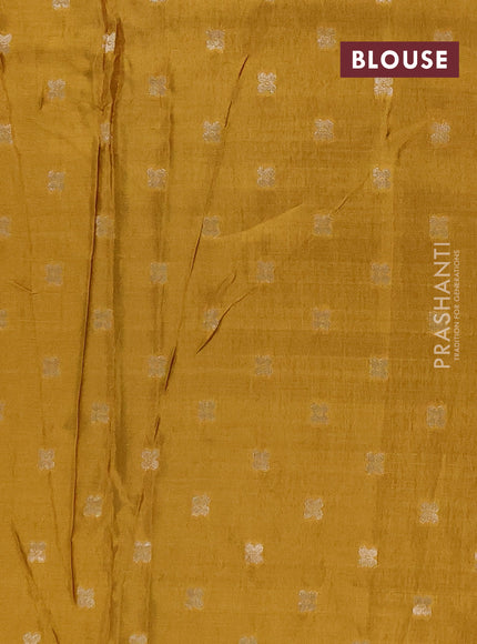 Semi mysore silk saree violet and mustard yellow with allover zari checks & buttas and long zari woven border