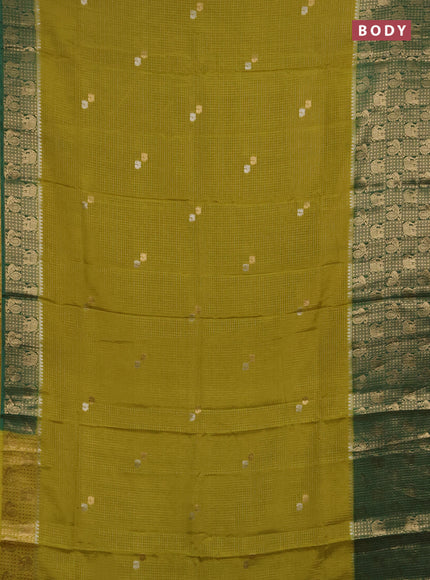 Semi mysore silk saree light green and green with allover zari checks & buttas and long zari woven border