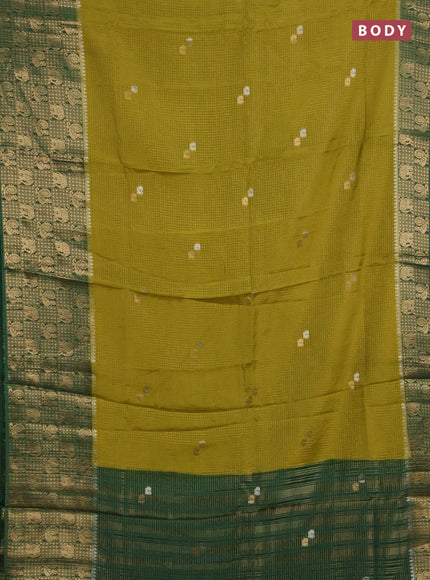 Semi mysore silk saree light green and green with allover zari checks & buttas and long zari woven border