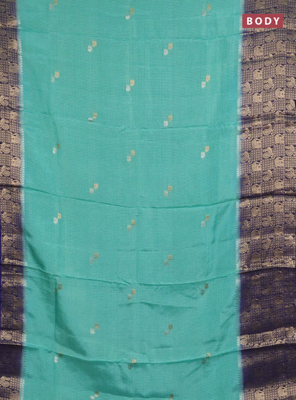 Semi mysore silk saree teal green and blue with allover zari checks & buttas and long zari woven border
