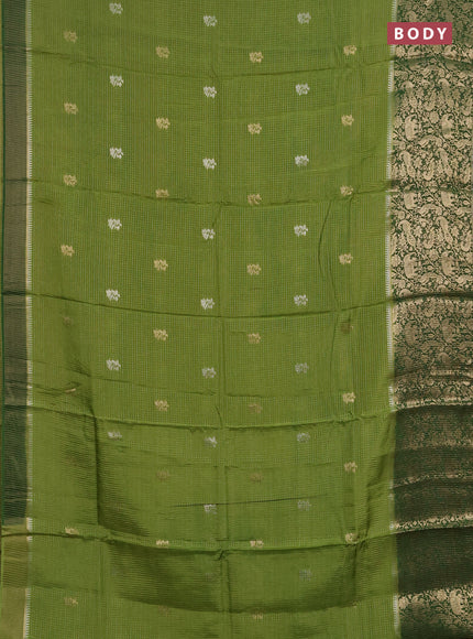 Semi mysore silk saree light green and green with allover zari checks & buttas and long zari woven border