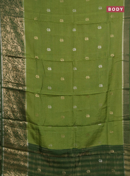 Semi mysore silk saree light green and green with allover zari checks & buttas and long zari woven border