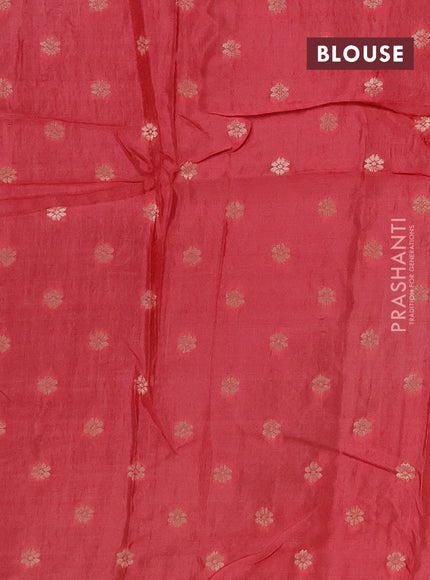 Semi mysore silk saree violet and peach pink with allover zari checks & buttas and long zari woven border