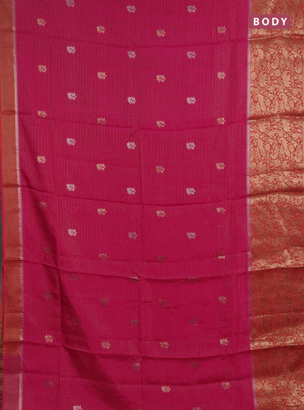 Semi mysore silk saree pink and orange with allover zari checks & buttas and long zari woven border