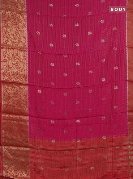 Semi mysore silk saree pink and orange with allover zari checks & buttas and long zari woven border