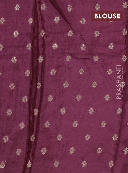 Semi mysore silk saree sandal and deep wine with allover zari checks & buttas and long zari woven border