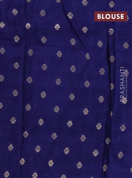Semi mysore silk saree teal green and violet with allover zari checks & buttas and long zari woven border