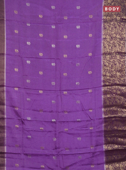 Semi mysore silk saree lavender and violet with allover zari checks & buttas and long zari woven border
