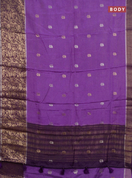 Semi mysore silk saree lavender and violet with allover zari checks & buttas and long zari woven border