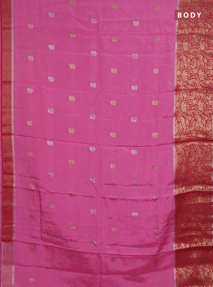 Semi mysore silk saree light green and pink with allover zari checks & buttas and long zari woven border